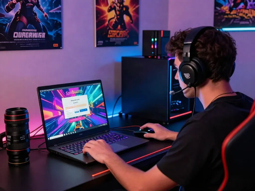 Engaging online gaming scene with Seributoto Login interface, vibrant graphics, and a cozy atmosphere.