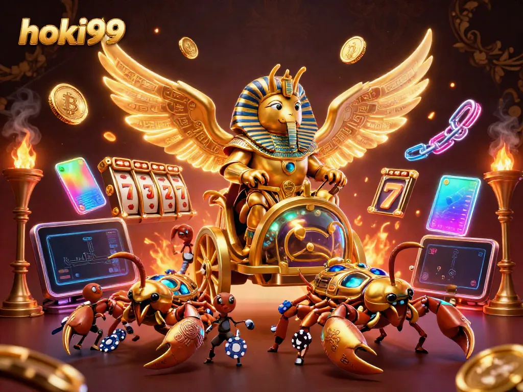 Hoki99 menghadirkan pengalaman kasino yang mendebarkan dengan scarab emas dan skorpion berperhiasan.