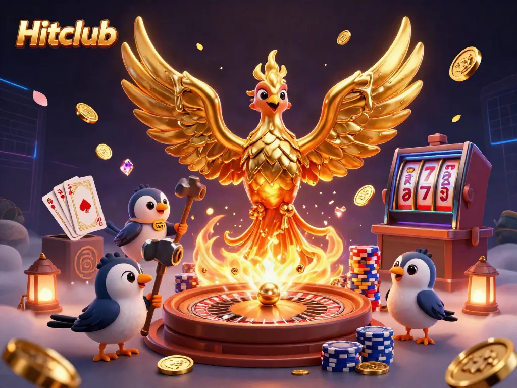 Experience the thrill of gaming at Hitclub with vibrant gold phoenix and dynamic casino elements.