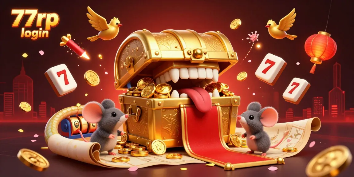 Experience thrilling 77rp login opportunities with a vibrant, engaging casino-themed scene featuring animated game elements.