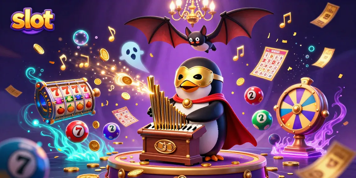 Spin the winning slot reels with a 3D cartoon penguin and vibrant game elements.