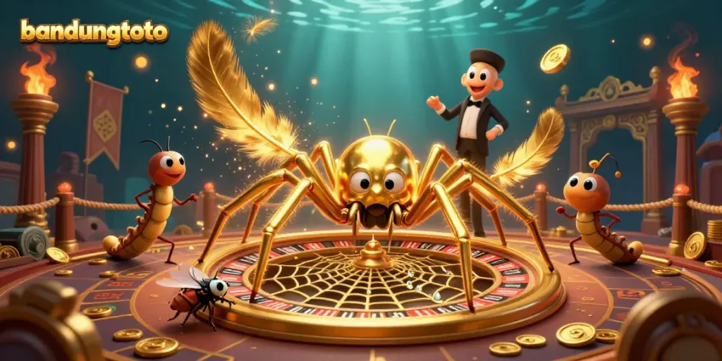 Experience exciting gameplay at bandungtoto with a golden web roulette illustration showcasing dynamic betting action.