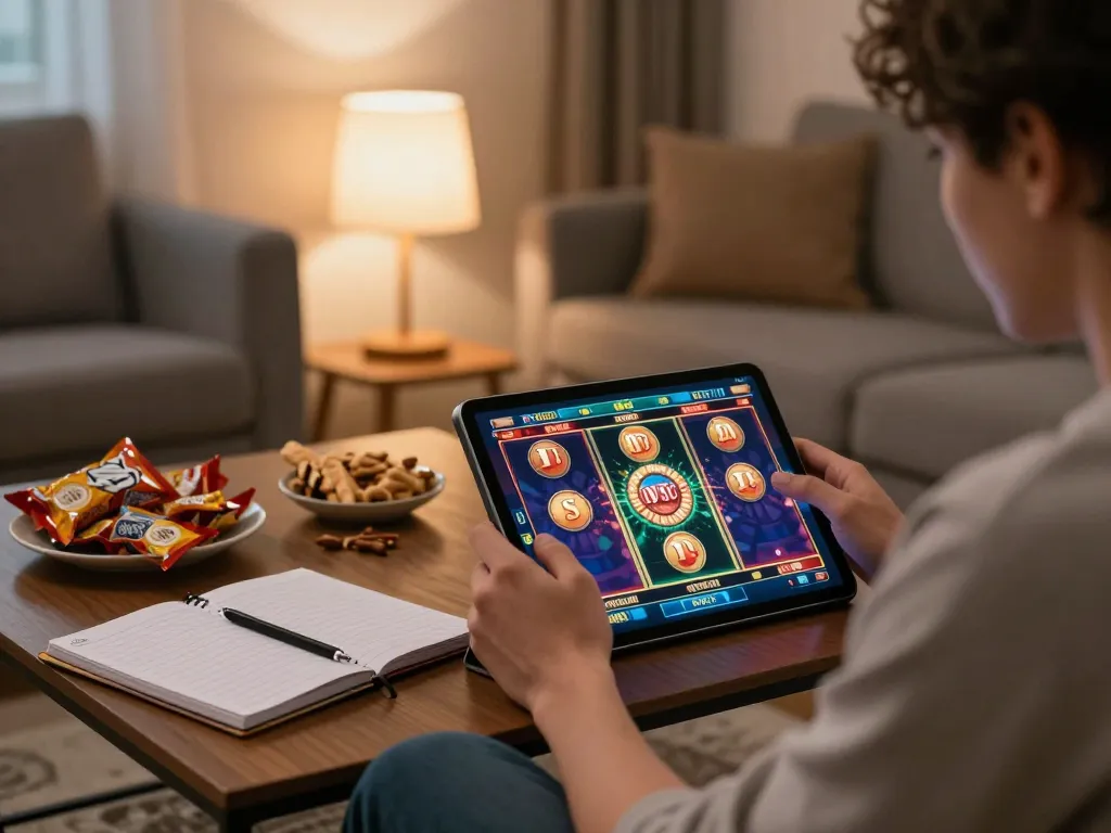 Pemain menikmati slot server online Indonesia di tablet, menampilkan permainan strategis dan suasana yang nyaman.