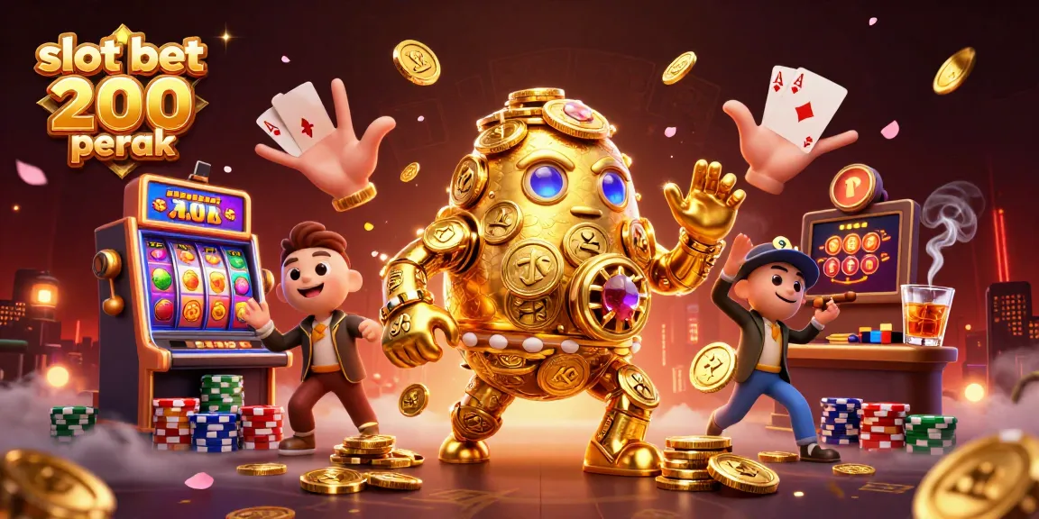 Mainkan slot bet 200 perak dengan simbol mesin slot dan golem emas bergerak dinamis.