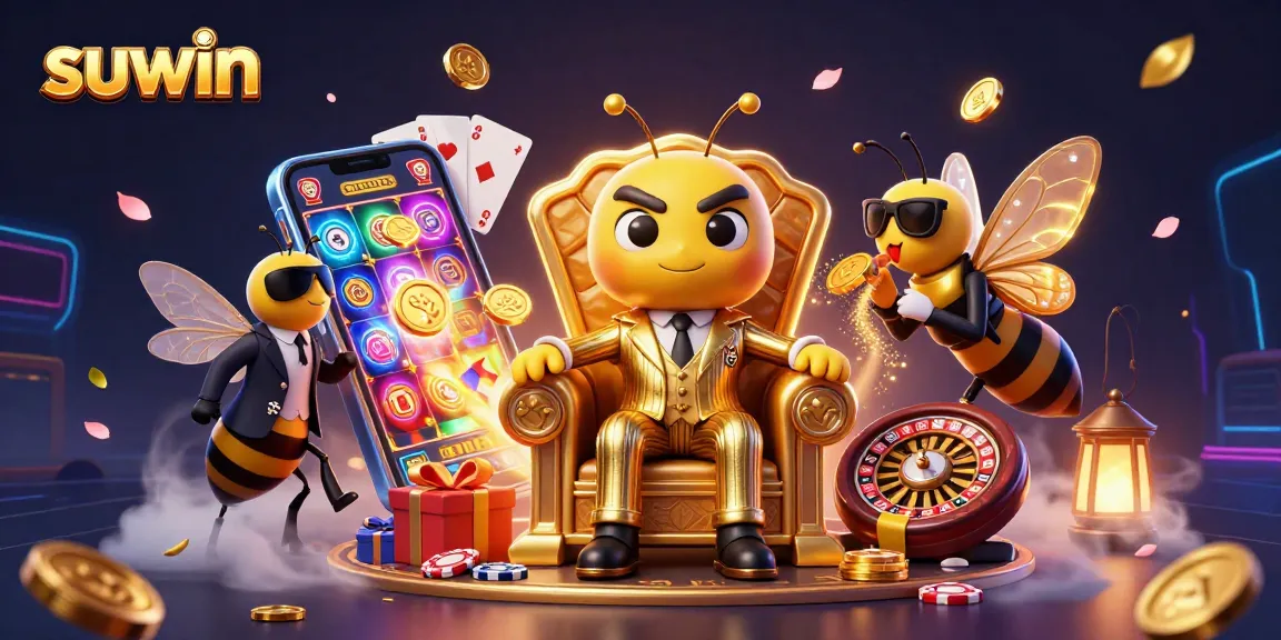 Suwin presents an intense 3D scene showcasing a cartoon bumblebee mob boss and game elements in action.