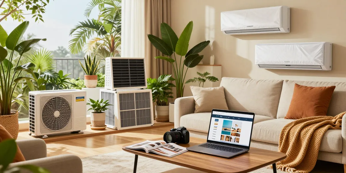dewitogel ruang tamu modern dengan dekorasi menarik untuk AC dan tanaman indoor