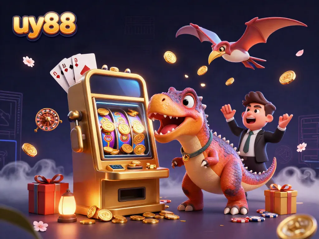 Experience the excitement of uy88 with a captivating casino scene featuring dynamic characters and gaming elements.