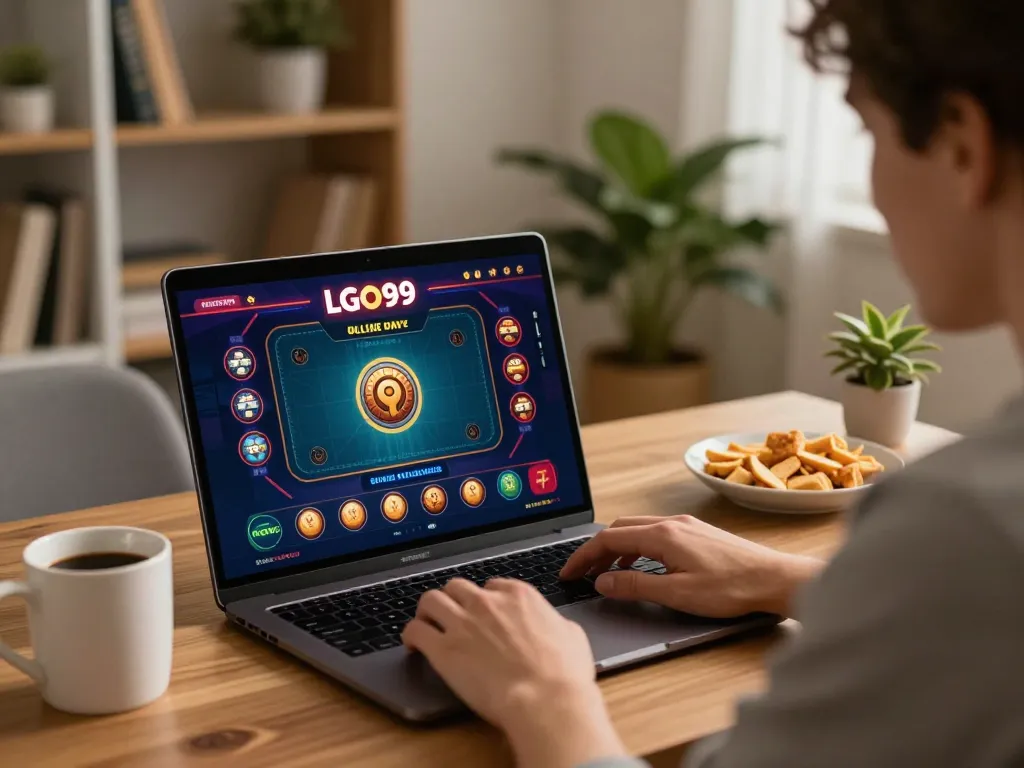 Pemain LGO99 merencanakan strategi dengan aplikasi kasino online di pengaturan permainan rumah.