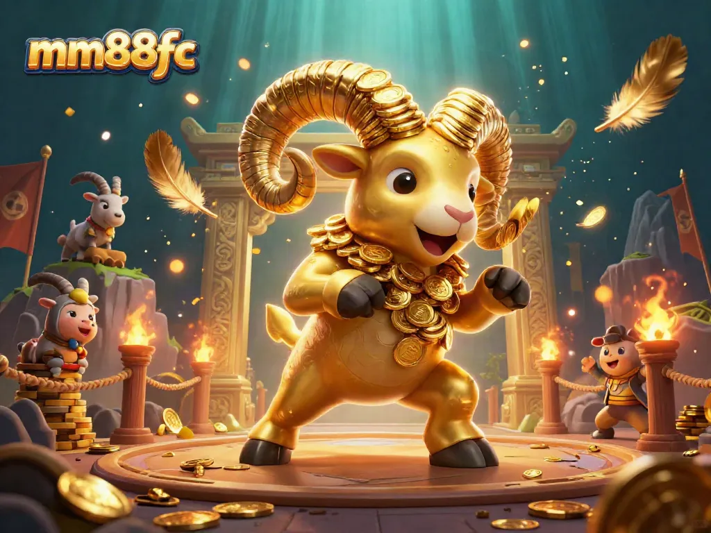 Experience thrilling gameplay at mm88fc with a golden ram charging through a vibrant casino scene.