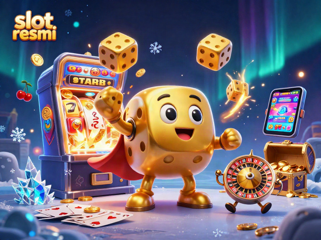 Menangkan hadiah slot resmi dengan menggulingkan dadu emas sementara simbol beruntung terbang di sekelilingnya.