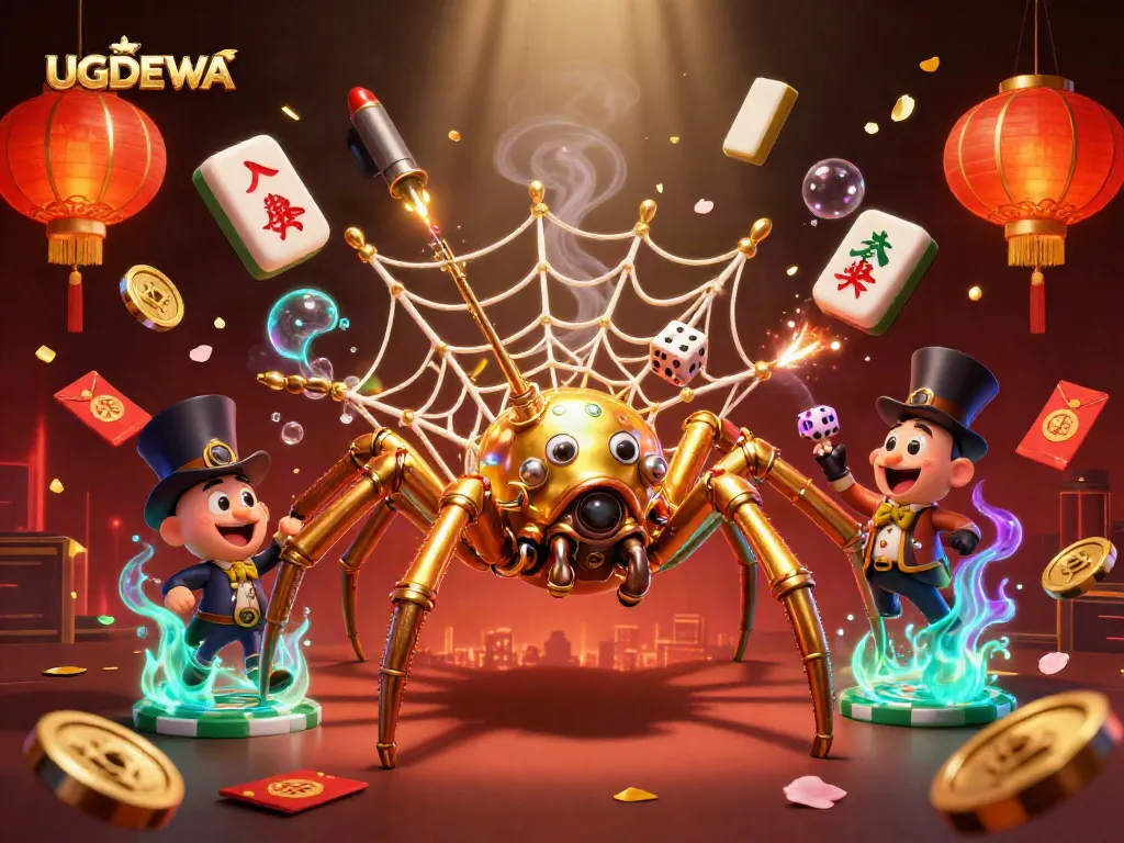 Engage with the thrilling UGDEWA online gaming experience, illustrated with steampunk elements and vibrant casino motifs.