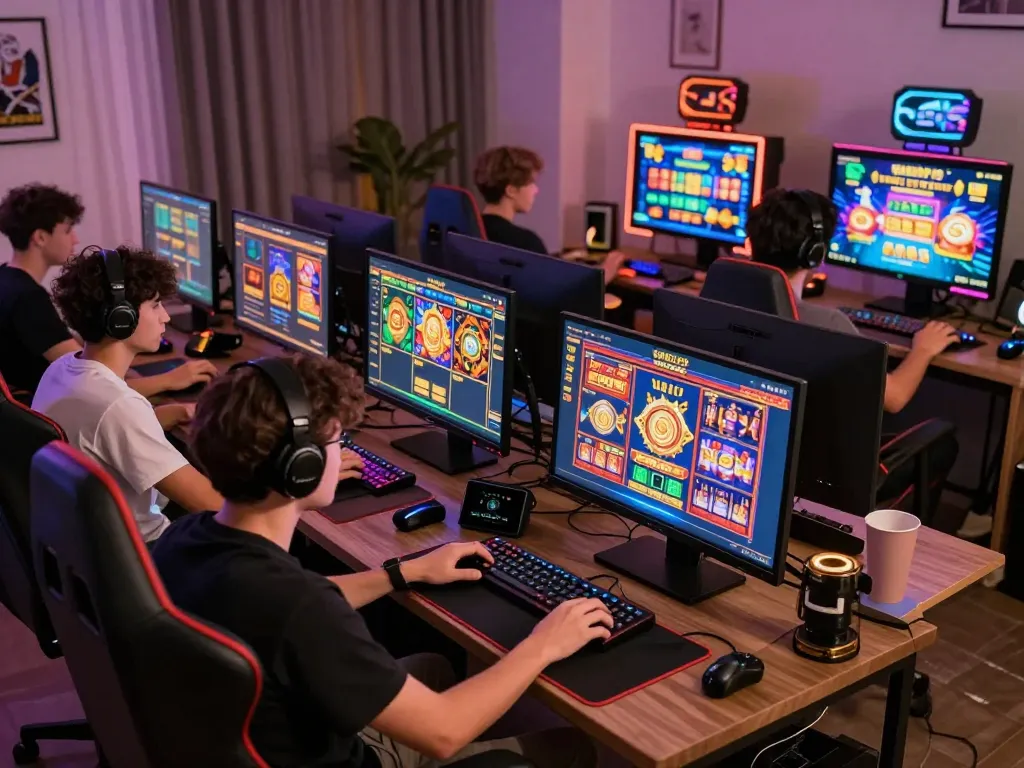 Pemain yang terlibat menikmati slot online virus88 dalam pengaturan permainan di rumah yang hidup