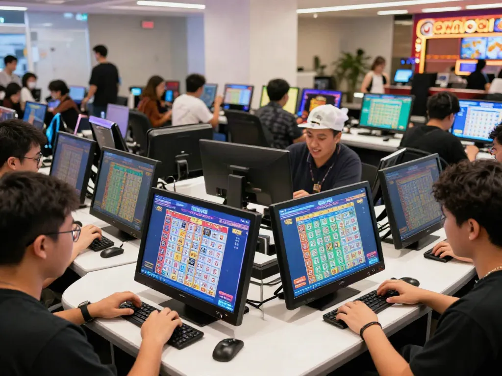 Pemain bersemangat dalam memilih tiket dewitogel di pusat lotere online yang cerah.
