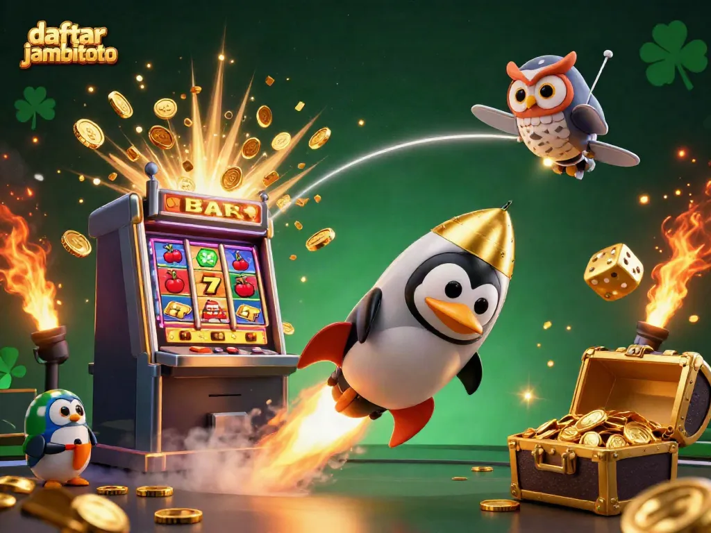 Experience thrilling jackpots at daftar jambitoto, featuring a vibrant casino scene with animated characters.