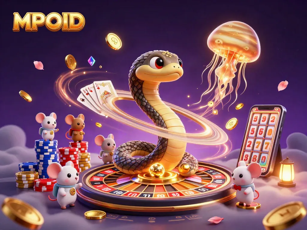 MPOID brings exciting bets with a cosmic dealer in a vibrant casino-themed 3D illustration