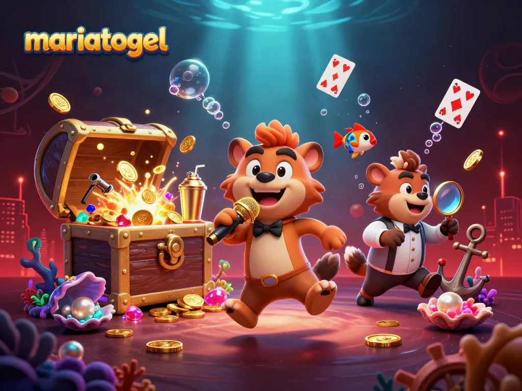 Experience mariatogel in a lively casino scene with hyenas and vibrant gambling elements.