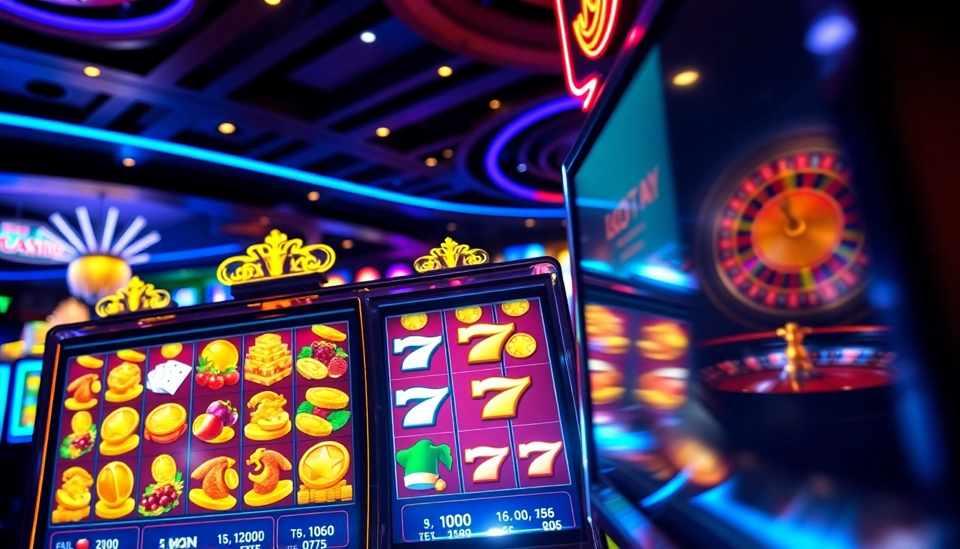 Experience the thrill of winning at Slot777 login, featuring exciting slot machines and vibrant casino lights.