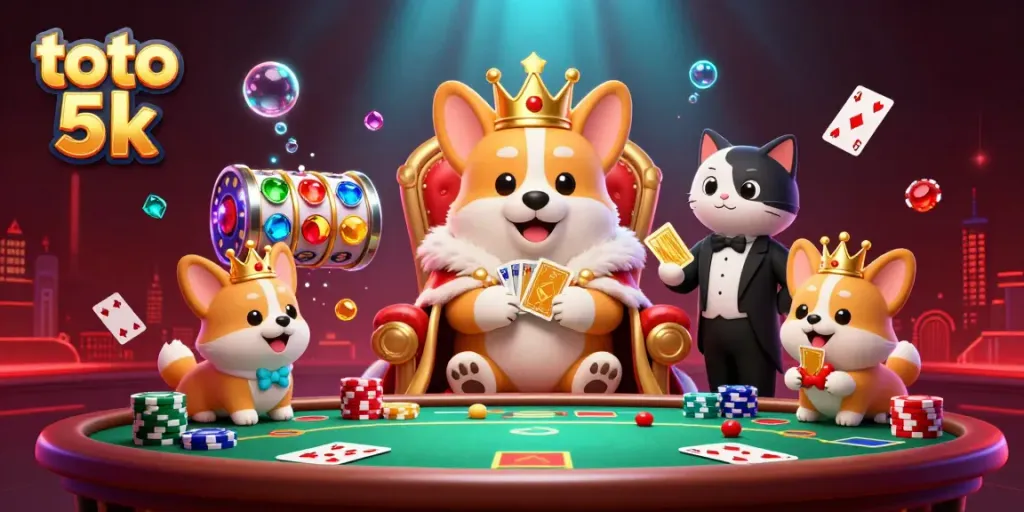 Experience thrilling gameplay with the charismatic corgi crown holder in toto 5k themed casino illustration.