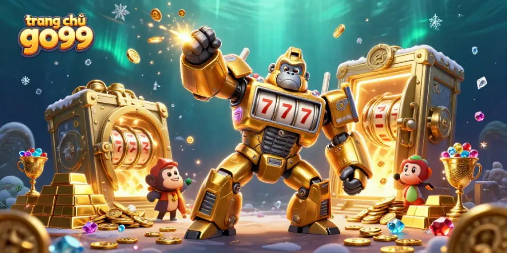 Experience thrilling gameplay at trang chủ go99 featuring dynamic 3D action from golden gorilla mech with slots