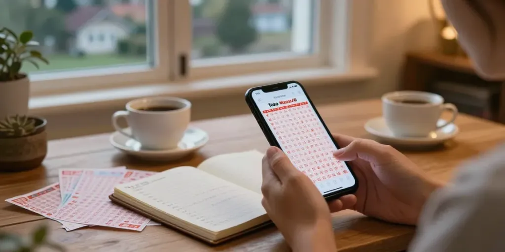 Menampilkan Toto Macau 4D dengan seseorang memeriksa hasil di smartphone di ruang nyaman.