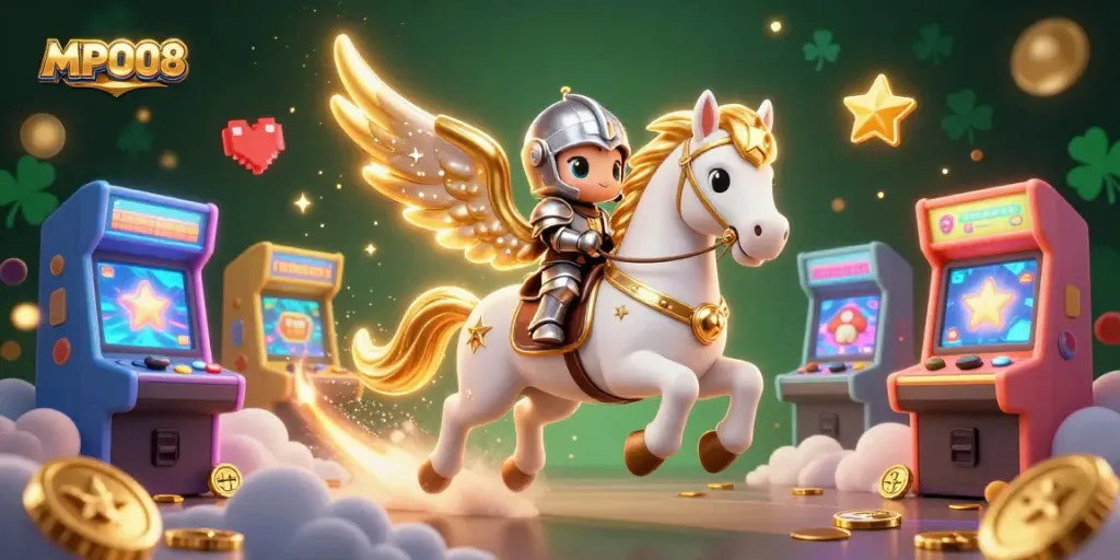 Experience thrilling gameplay with MPO08's vibrant 3D lottery-themed action featuring a magical horse and knight.