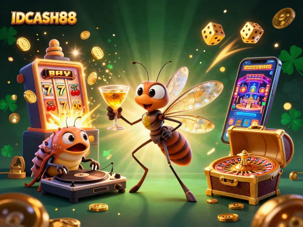 Spin the reels and win big with IDCASH88 at this vibrant casino-themed illustration!