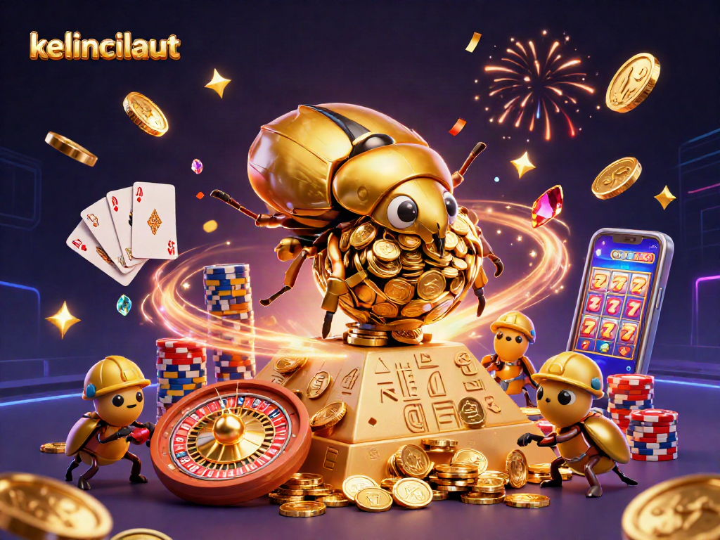 Spin and win with kelincilaut's golden beetles in a dazzling 3D casino scene!