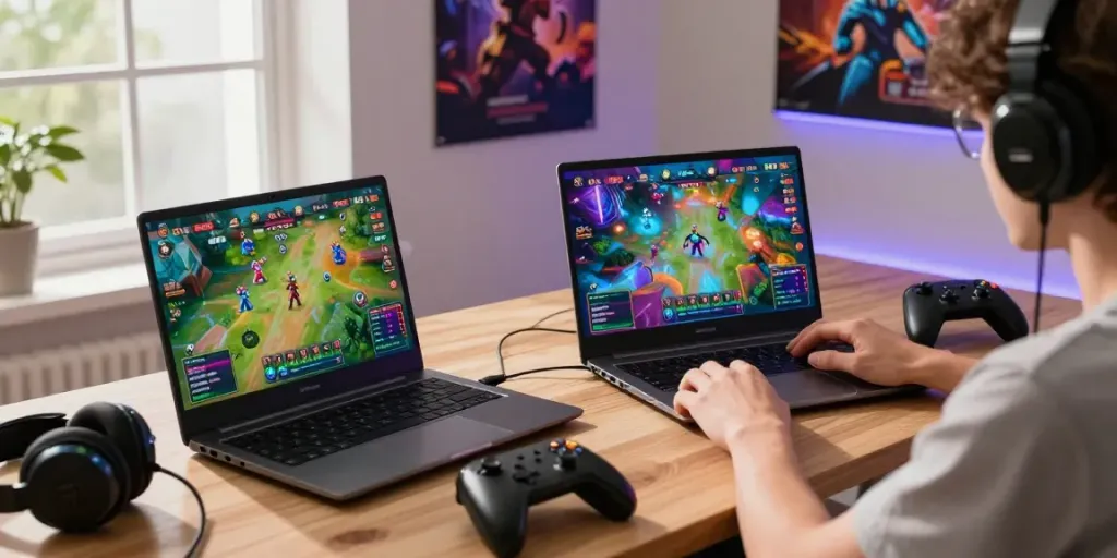 Pengguna bermain Toto online dengan antarmuka permainan cerah di laptop.