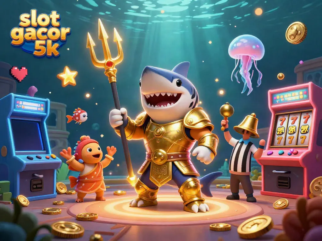 Gambaran dinamis TOTO SLOT dengan karakter slot gacor 5k bertema permainan kasino yang meriah dan penuh warna.