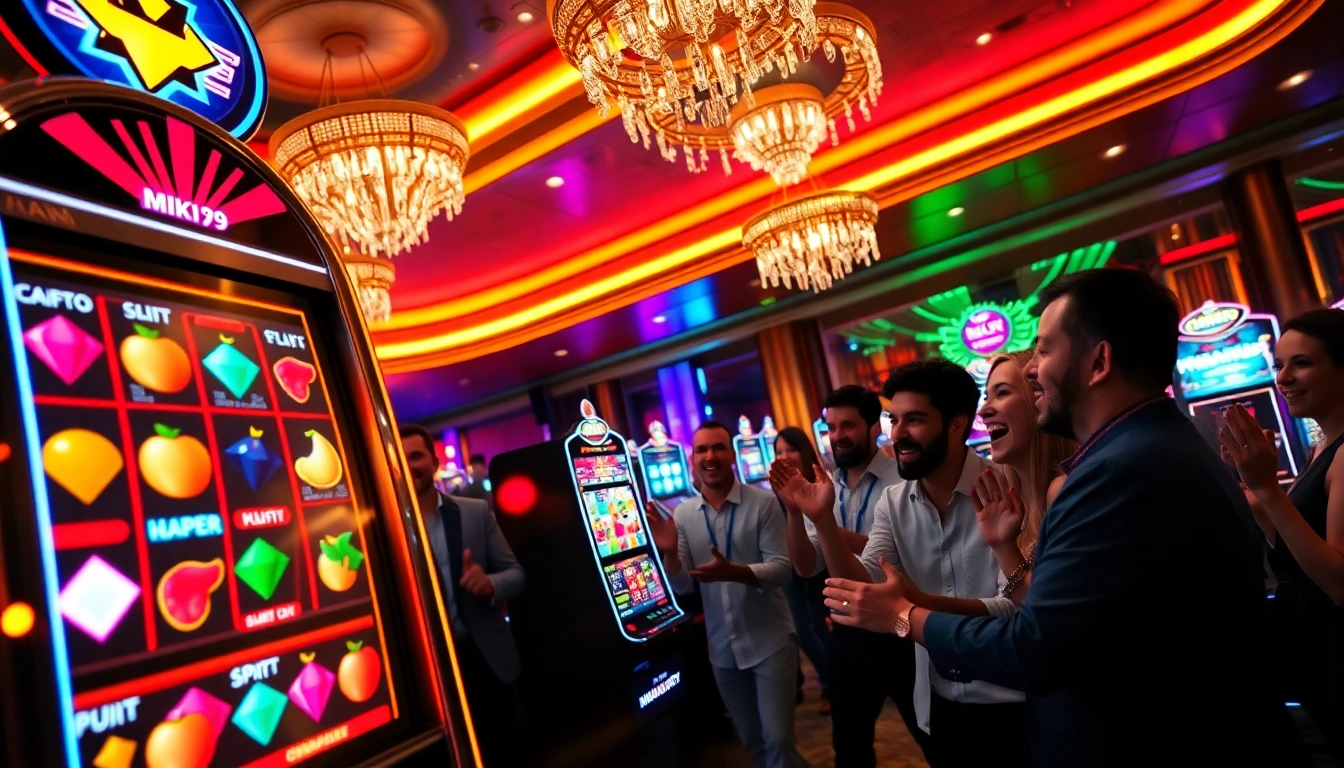 Menang besar di Miko69 dengan mesin slot berwarna cerah di kasino.
