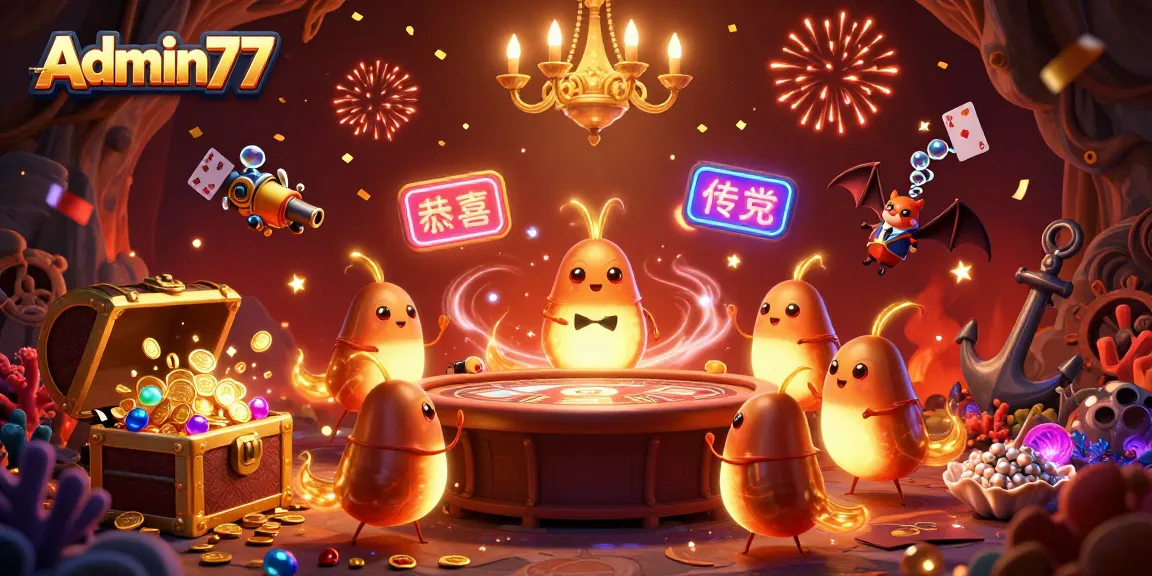 Spin big wins at Admin77's glowing cave casino with vibrant lights and gaming action.