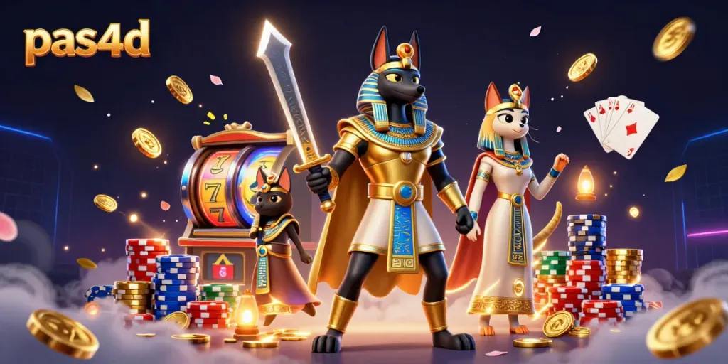 Mainkan pas4d dengan slot emas dan kartu royal flush yang berkilau.