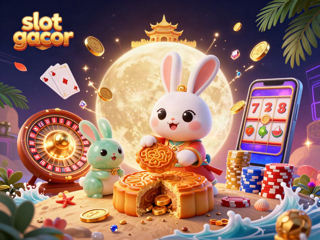 Engage with slot gacor on unique 3D moon-themed reels surrounded by vibrant casino elements.