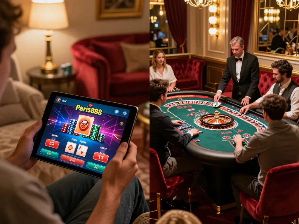 Permainan yang menarik dengan aplikasi paris888 menampilkan tangan poker sambil menikmati suasana rumah yang nyaman.