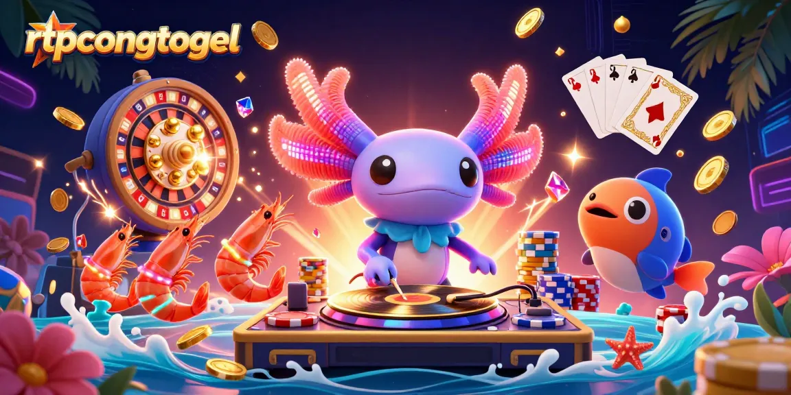Engage with rtpcongtogel in a vibrant 3D casino scene featuring lively characters and dynamic game elements.