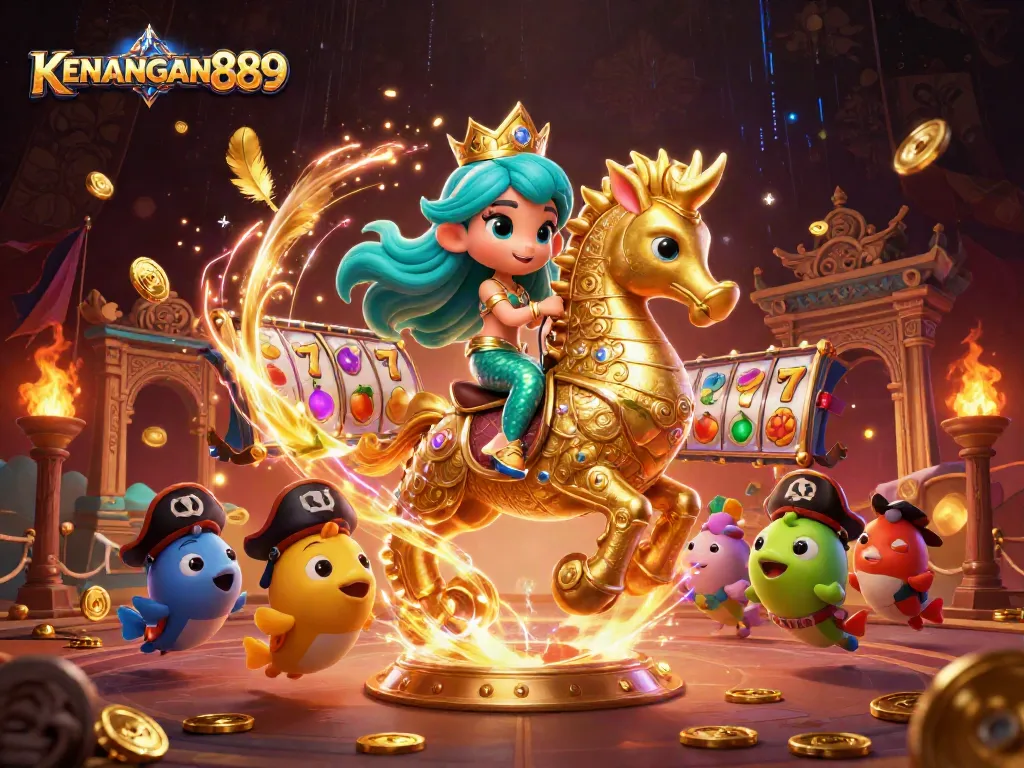 Engage with KENANGAN889's vibrant 3D casino-themed illustration featuring a mermaid princess.