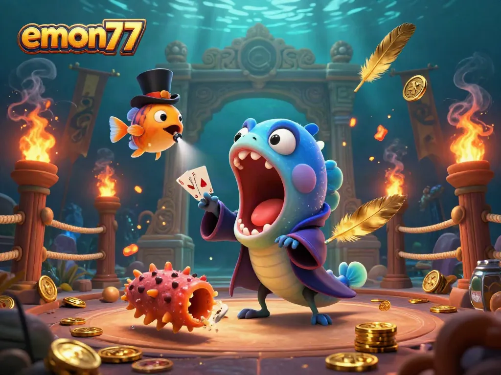Experience thrilling magic tricks with bioluminescent eels and anglerfish at emon77's underwater casino.