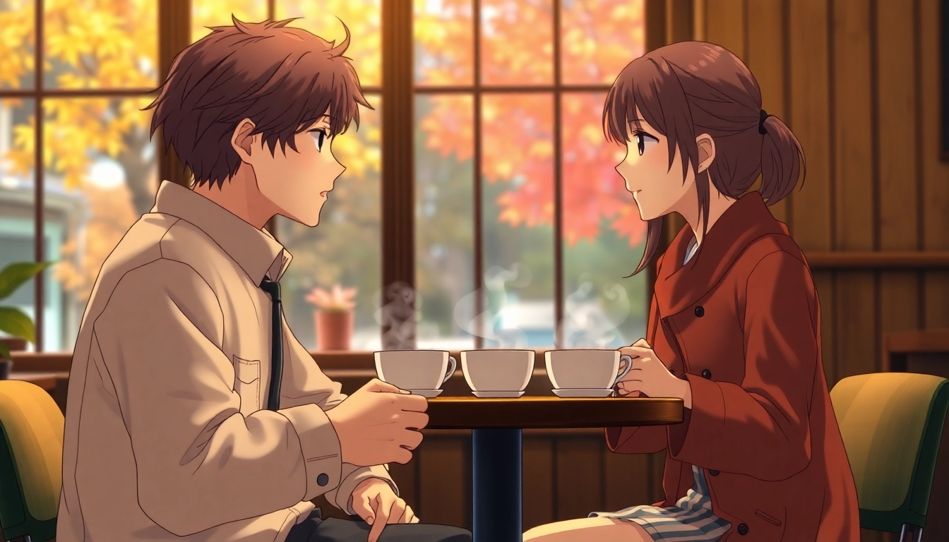 Menikmati film semi jepang yang menggambarkan suasana hangat di sebuah kafe.