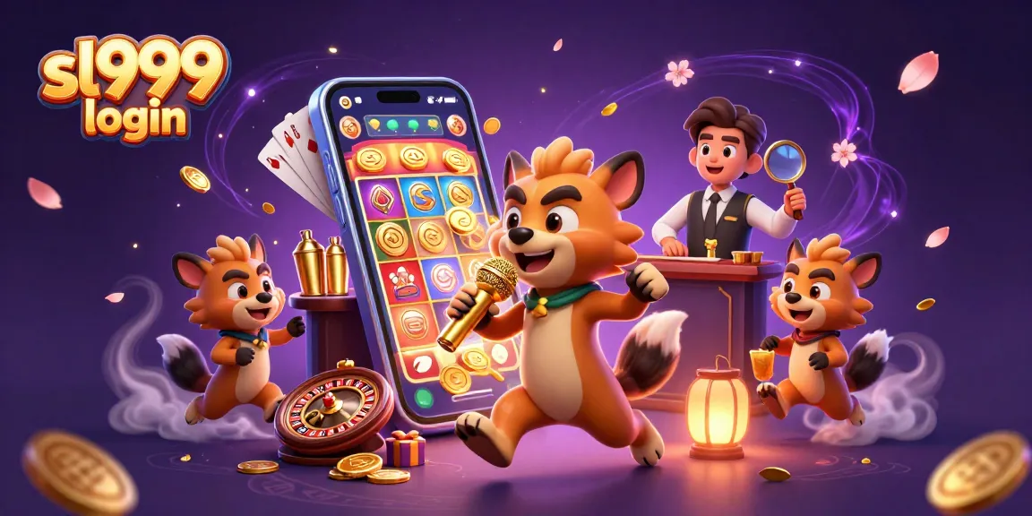 Experience seamless sl999 login access with vibrant casino characters and dynamic gaming elements.