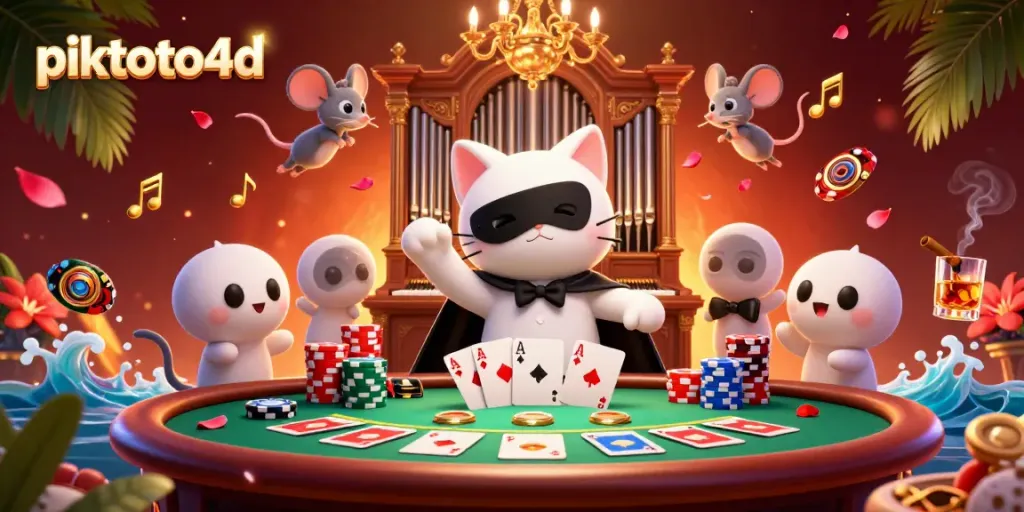 Engage with the exciting piktoto4d casino scene featuring a unique phantom character among vibrant poker elements.
