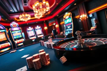 Rasakan sensasi permainan kasino di vipforbest.com/ru/settlepay/registration dengan tumpukan chip poker yang berwarna-warni dan mesin slot.