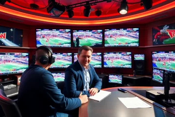 Engaging sports broadcasting analyst showcasing live game graphics and statistics.