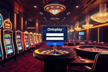 Experience the thrill of an Onicplay login in a luxurious online casino setting featuring vibrant slot machines.
