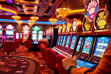 Players enjoying thrilling slot machines at a premier nama situs judi slot online, showcasing excitement and elegance.