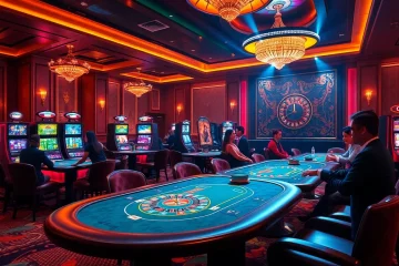 Experience the excitement of CM88 at a vibrant casino with poker tables and slot machines.