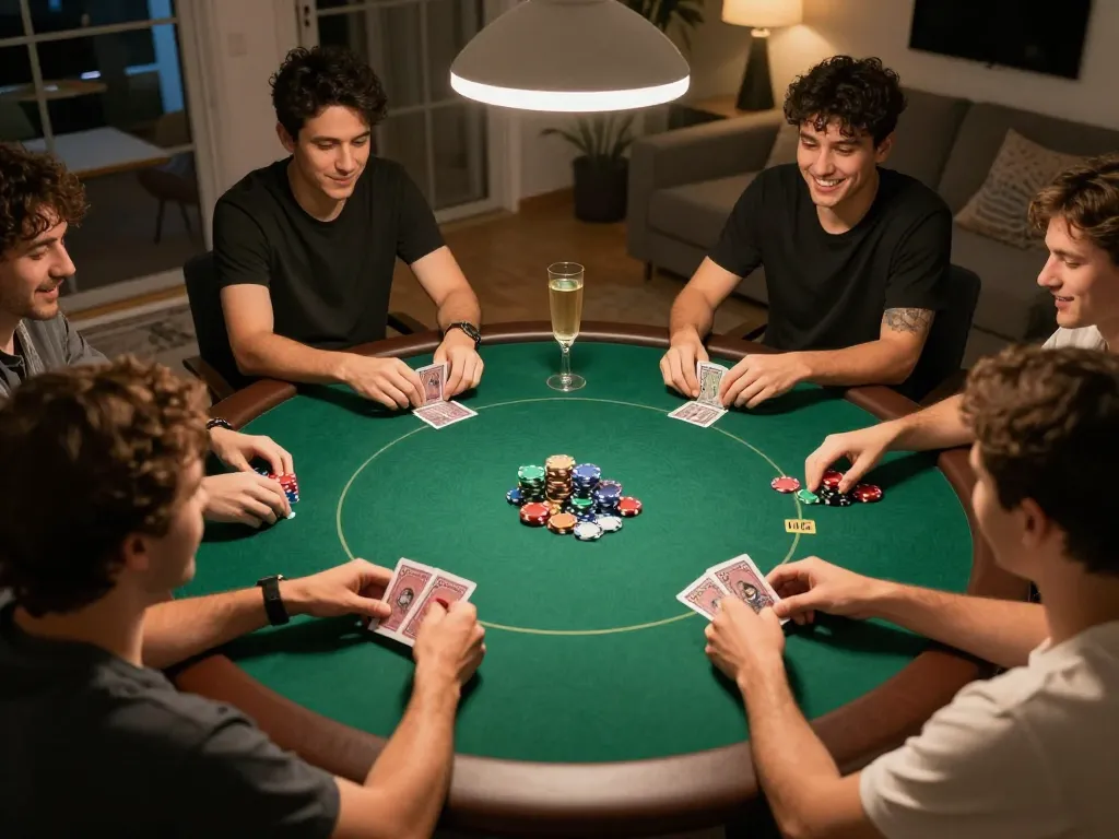 Players enjoying an engaging poker night with oli4d setting cards and chips for a thrilling experience.